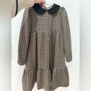 Chic Checkered Kids Dress with Black Collar